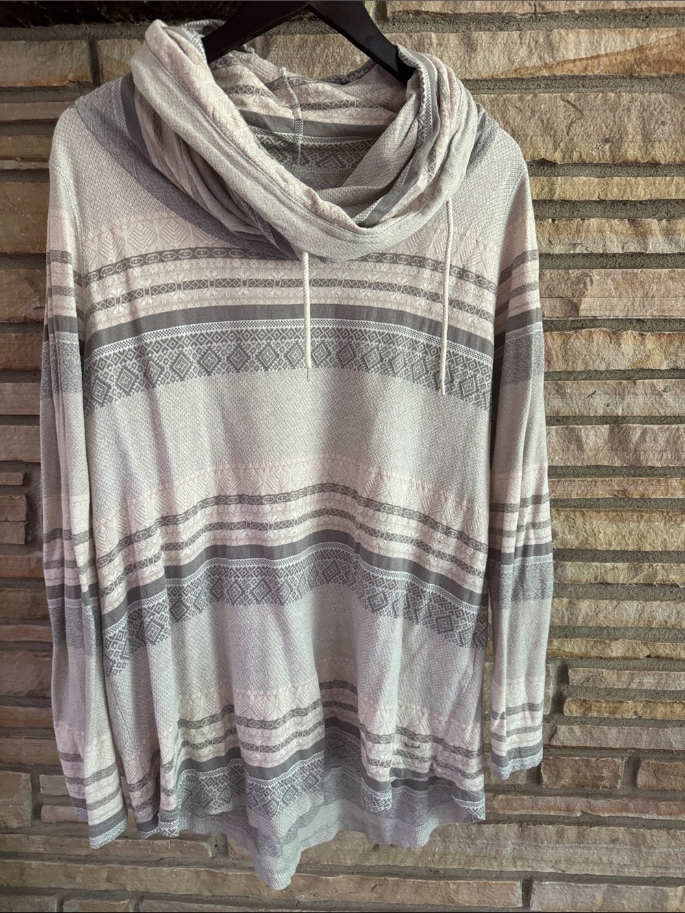 Cozy Cowl Neck - Light Gray and Cream Stripe